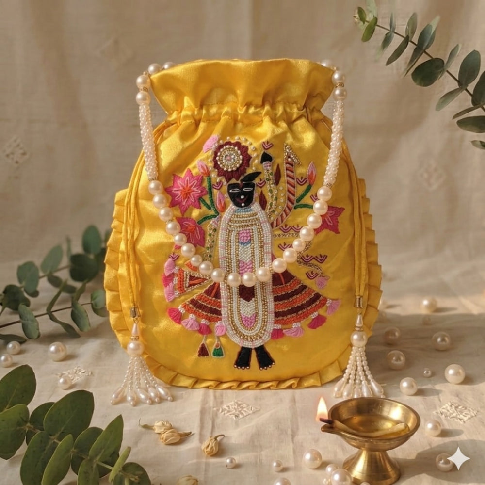 Buy Yellow Colour Shreenathji Potli Bag | Godhuli