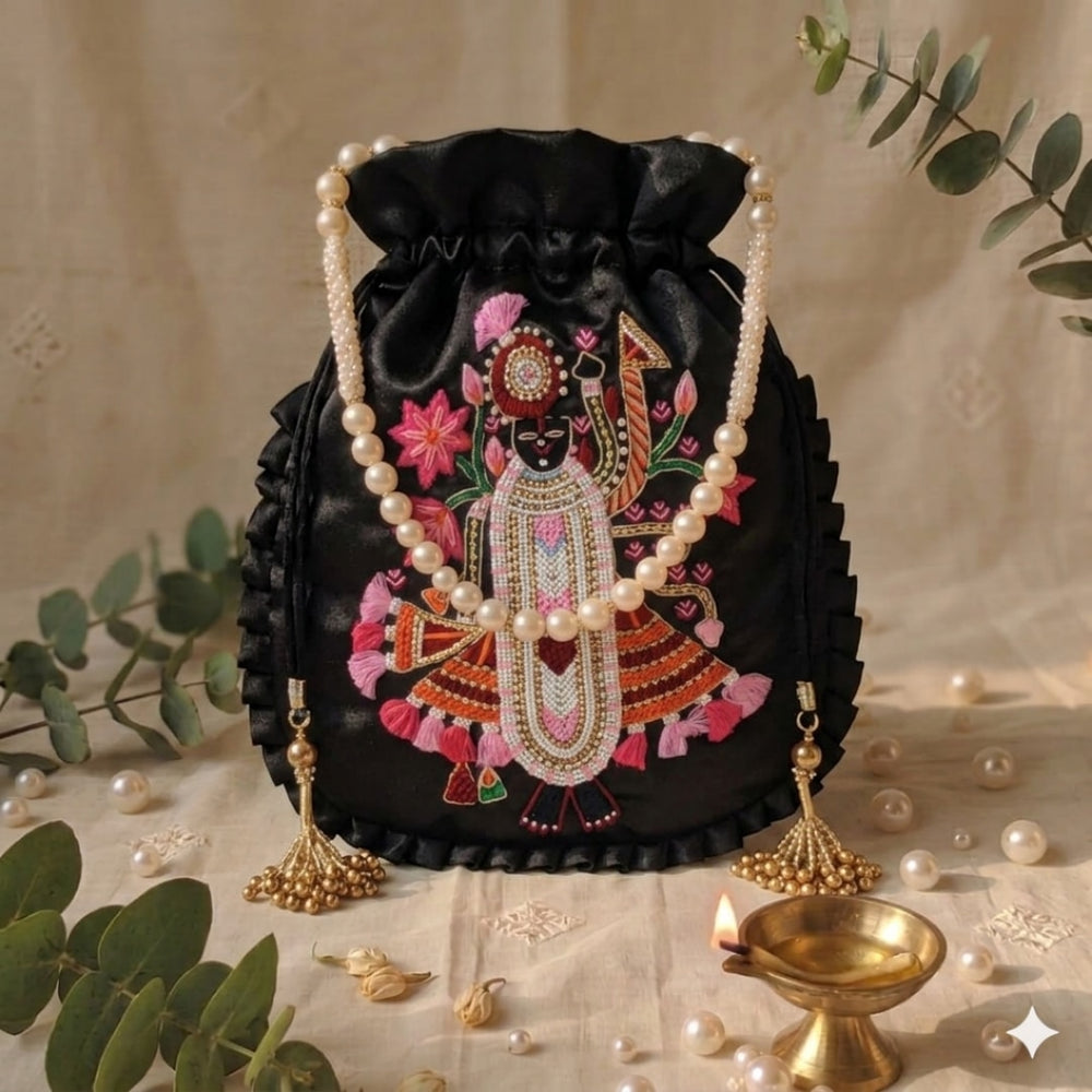 Buy Black Colour Shreenathji Potli Bag | Godhuli