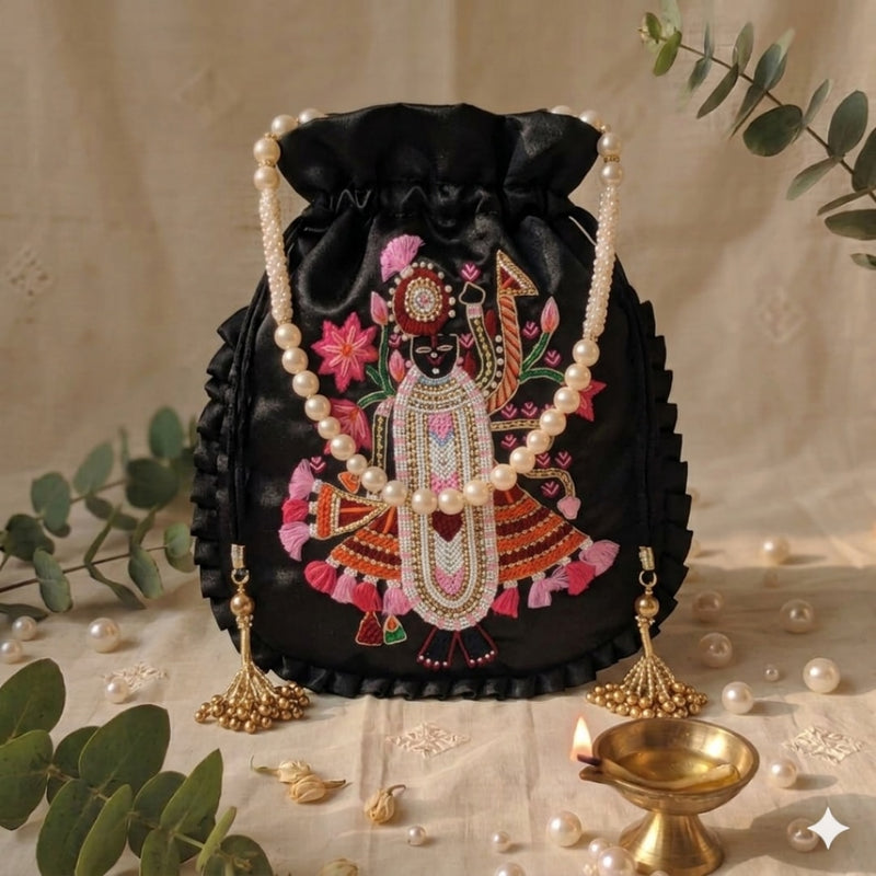 Buy Black Colour Shreenathji Potli Bag | Godhuli