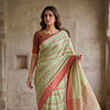 Buy Mint Green Saree with Coral Stripes | Godhuli