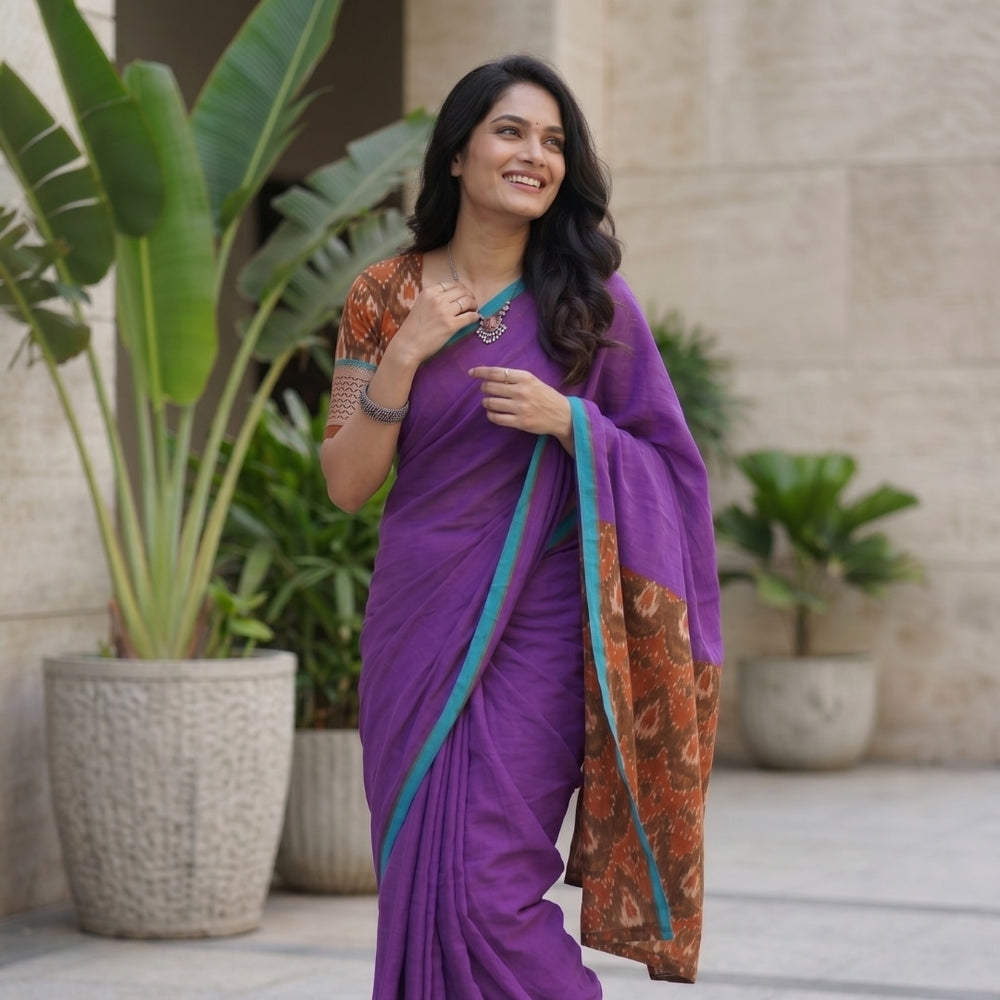 Buy Magenta Purple Saree with Ikat Pallu | Godhuli