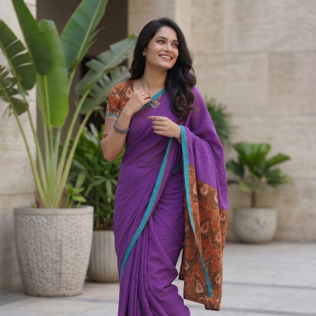 Buy Magenta Purple Saree with Ikat Pallu | Godhuli