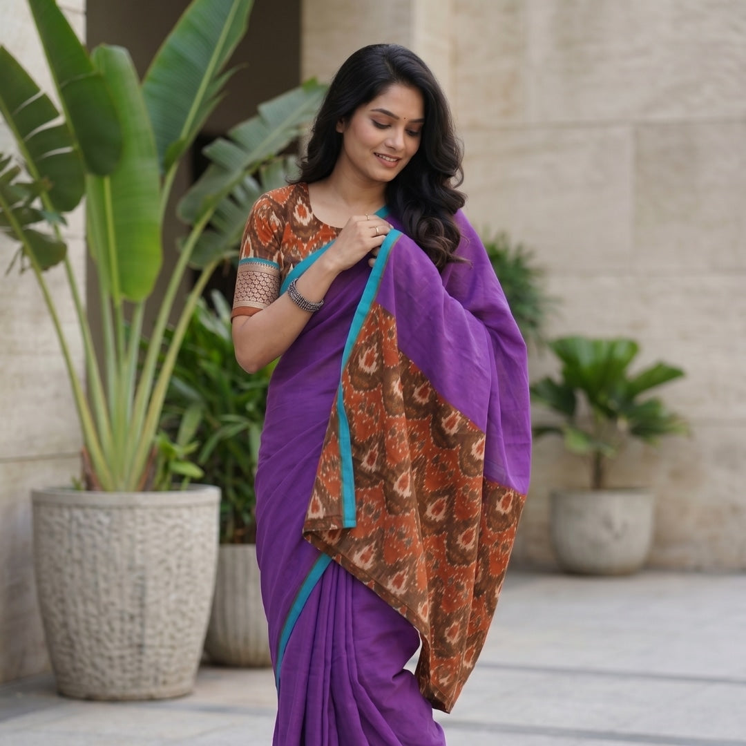 Buy Magenta Purple Saree with Ikat Pallu | Godhuli