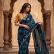 Buy Navy Blue Sea Green Ikat Saree Floral Blouse Combo | Godhuli