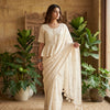 Buy Mulmul Ivory Faux Mirrorwork Saree Blouse Combo | Godhuli