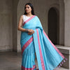 Buy Turquoise Blue Saree with Pink Border | Godhuli