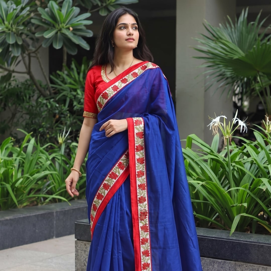 Buy Royal Blue Chanderi Saree | Godhuli
