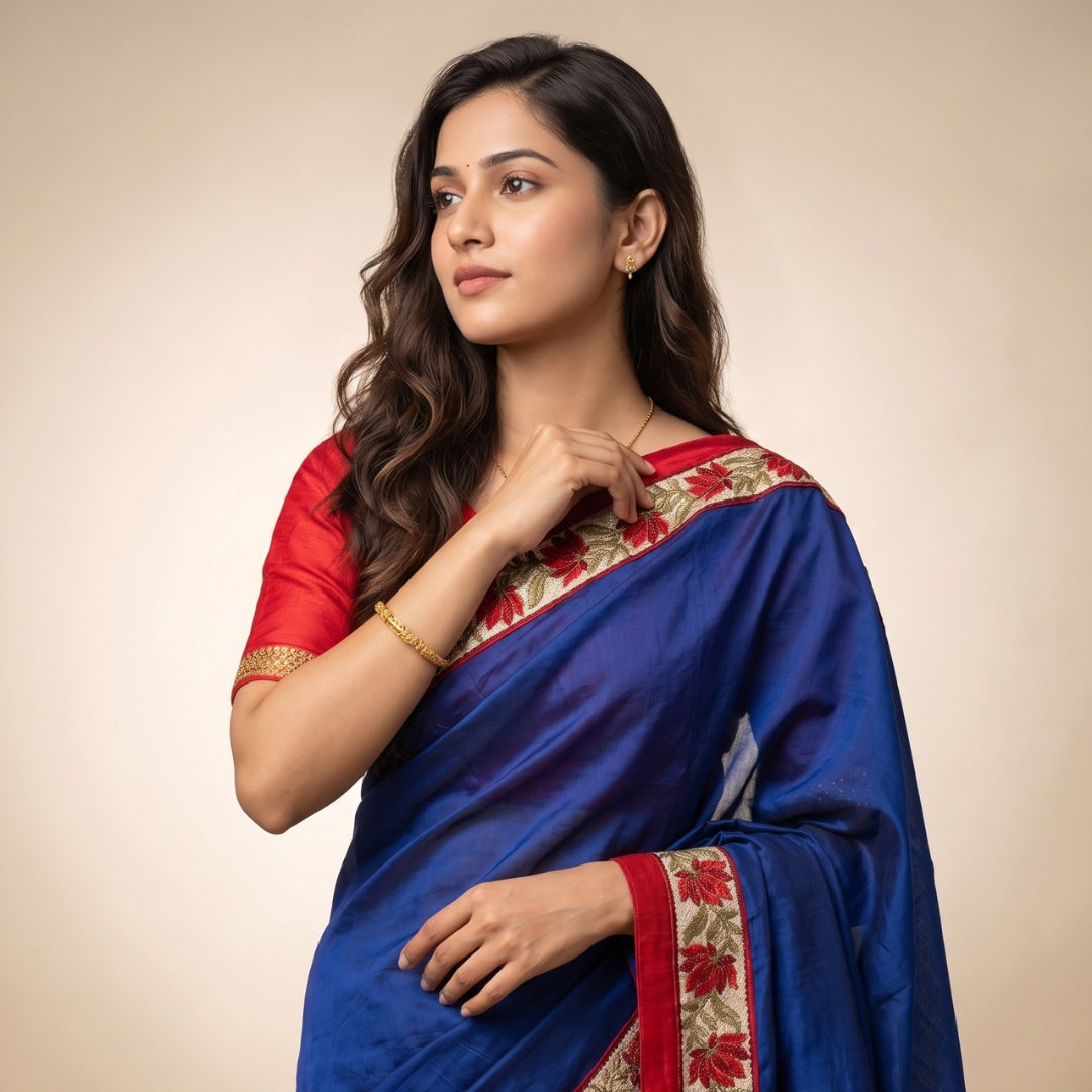 Buy Royal Blue Chanderi Saree | Godhuli