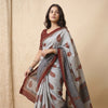 Buy Ash Grey Saree with Handblock Print | Godhuli