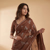 Buy Caramel Brown Embroidered Linen Saree | Godhuli