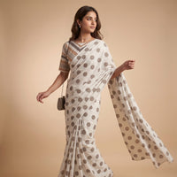 Buy Big Polka Dot Off-White Saree-Stripes Blouse Combo | Godhuli