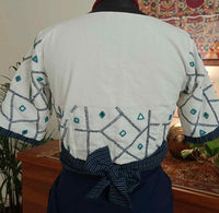 White Readymade Blouse with Kantha-Mirror Work | Godhuli