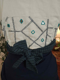 White Readymade Blouse with Kantha-Mirror Work | Godhuli