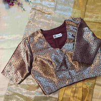 Wine Golden Banarasi Brocade Readymade Blouse | Godhuli