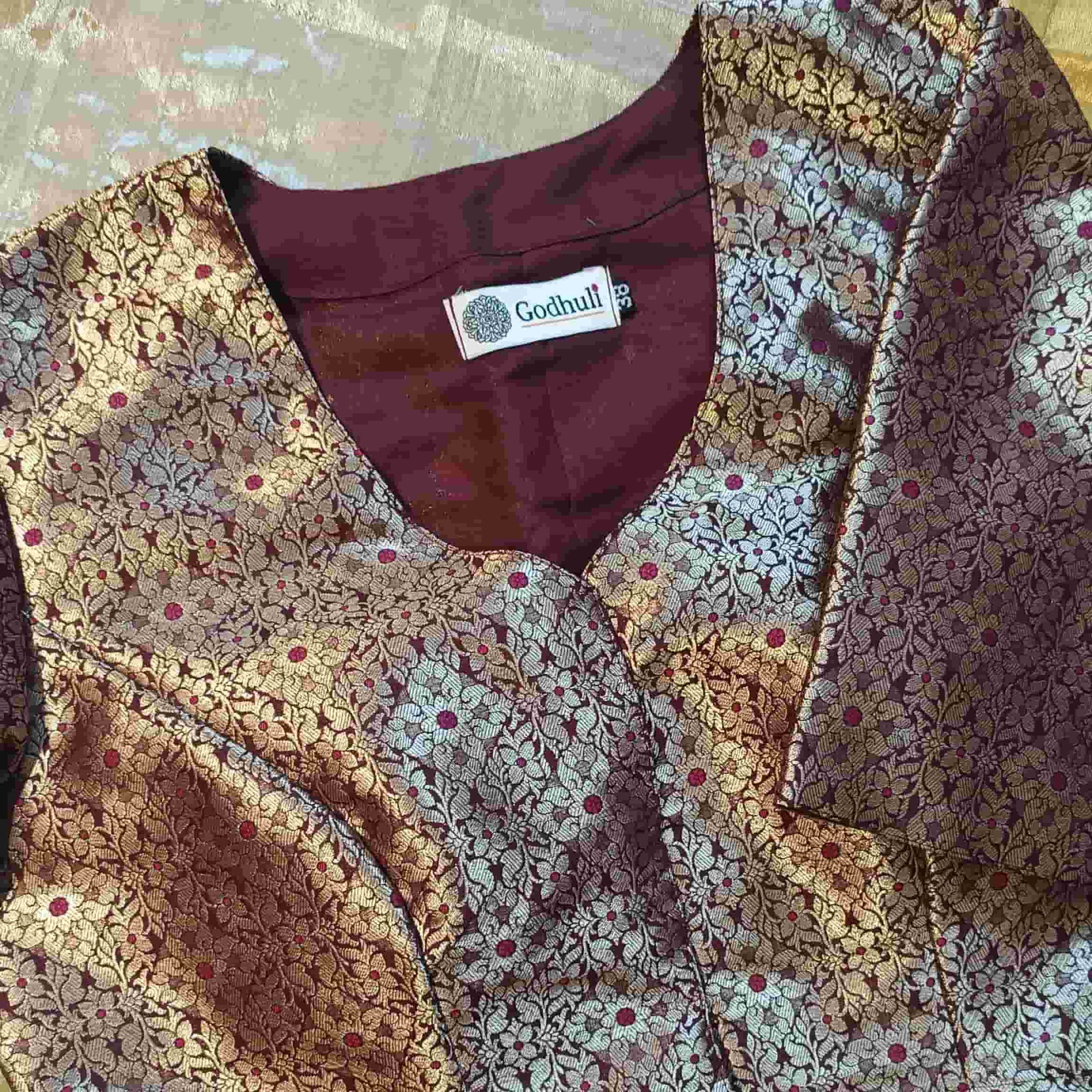 Wine Golden Banarasi Brocade Readymade Blouse | Godhuli