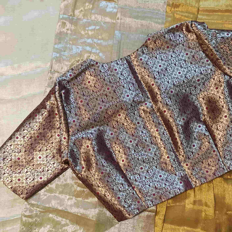 Wine Golden Banarasi Brocade Readymade Blouse | Godhuli