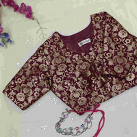 Wine Jaal Banarasi Brocade Readymade Blouse | Godhuli