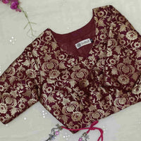 Wine Jaal Banarasi Brocade Readymade Blouse | Godhuli