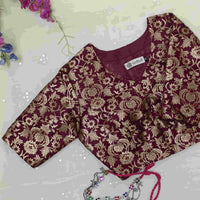 Wine Jaal Banarasi Brocade Readymade Blouse | Godhuli