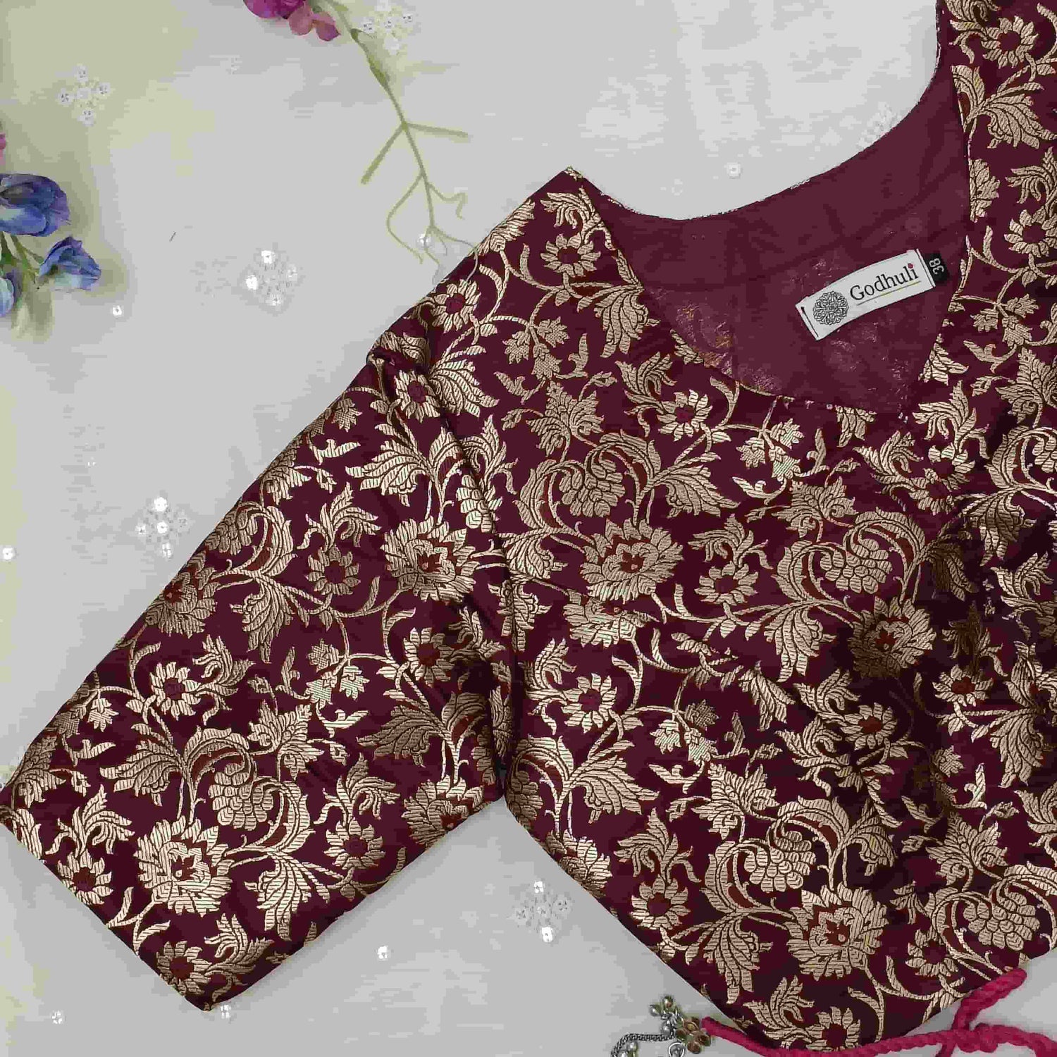 Wine Jaal Banarasi Brocade Readymade Blouse | Godhuli