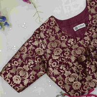 Wine Jaal Banarasi Brocade Readymade Blouse | Godhuli