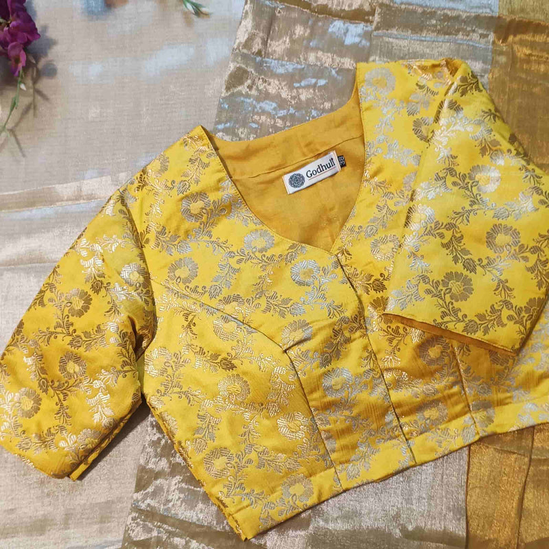 Yellow Banarasi Brocade Readymade Blouse | Godhuli