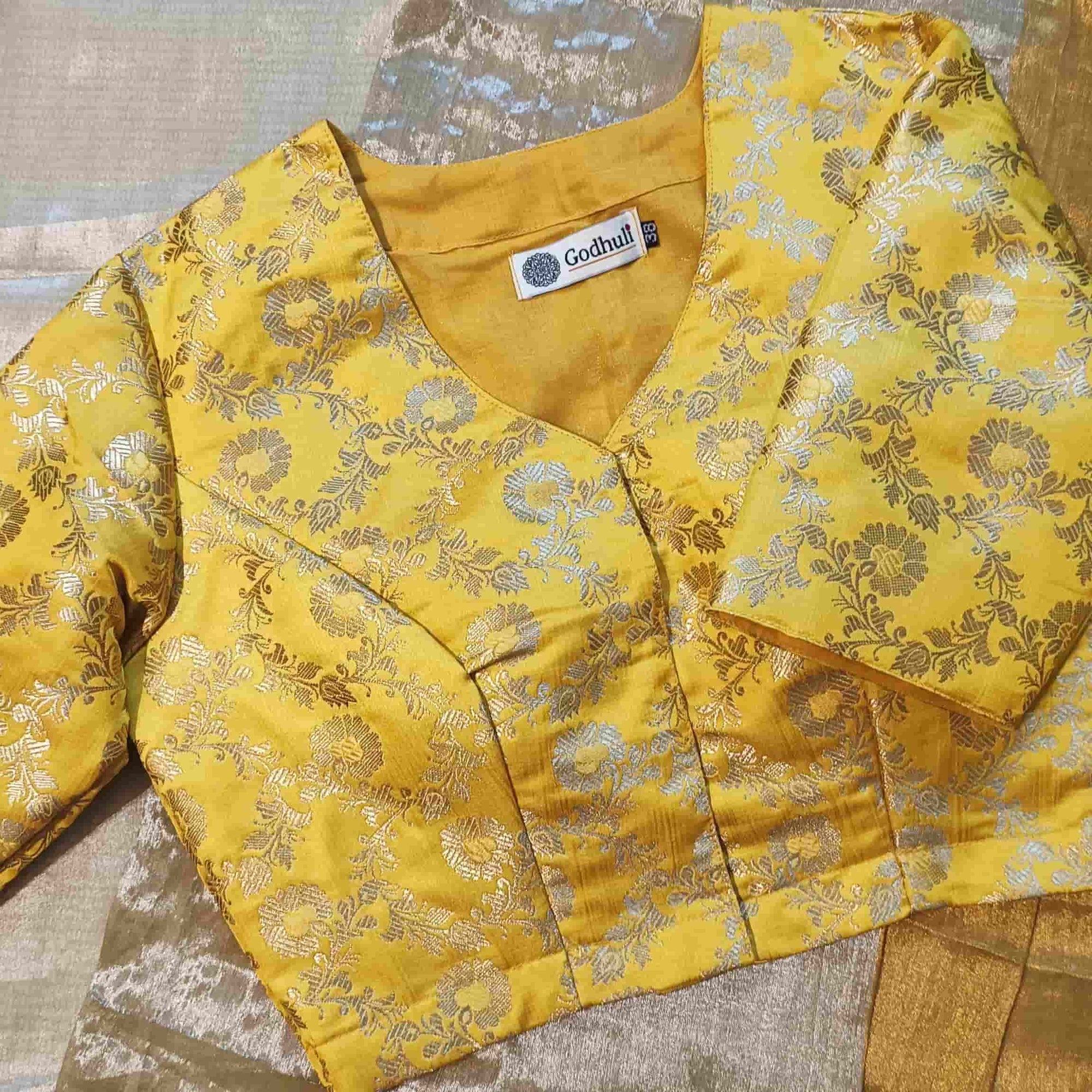 Yellow Banarasi Brocade Readymade Blouse | Godhuli