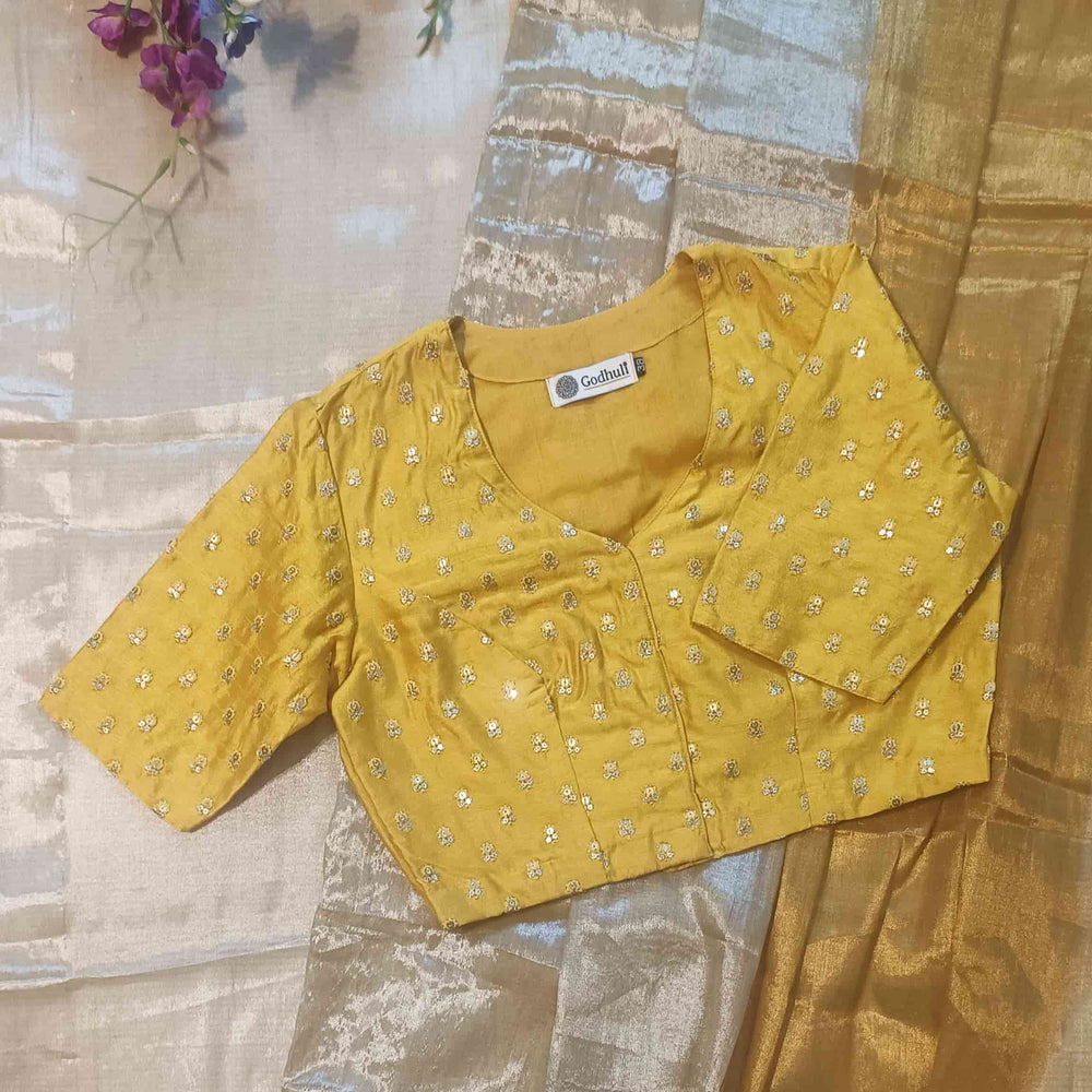 Yellow Zari Work Silk Readymade Blouse | Godhuli