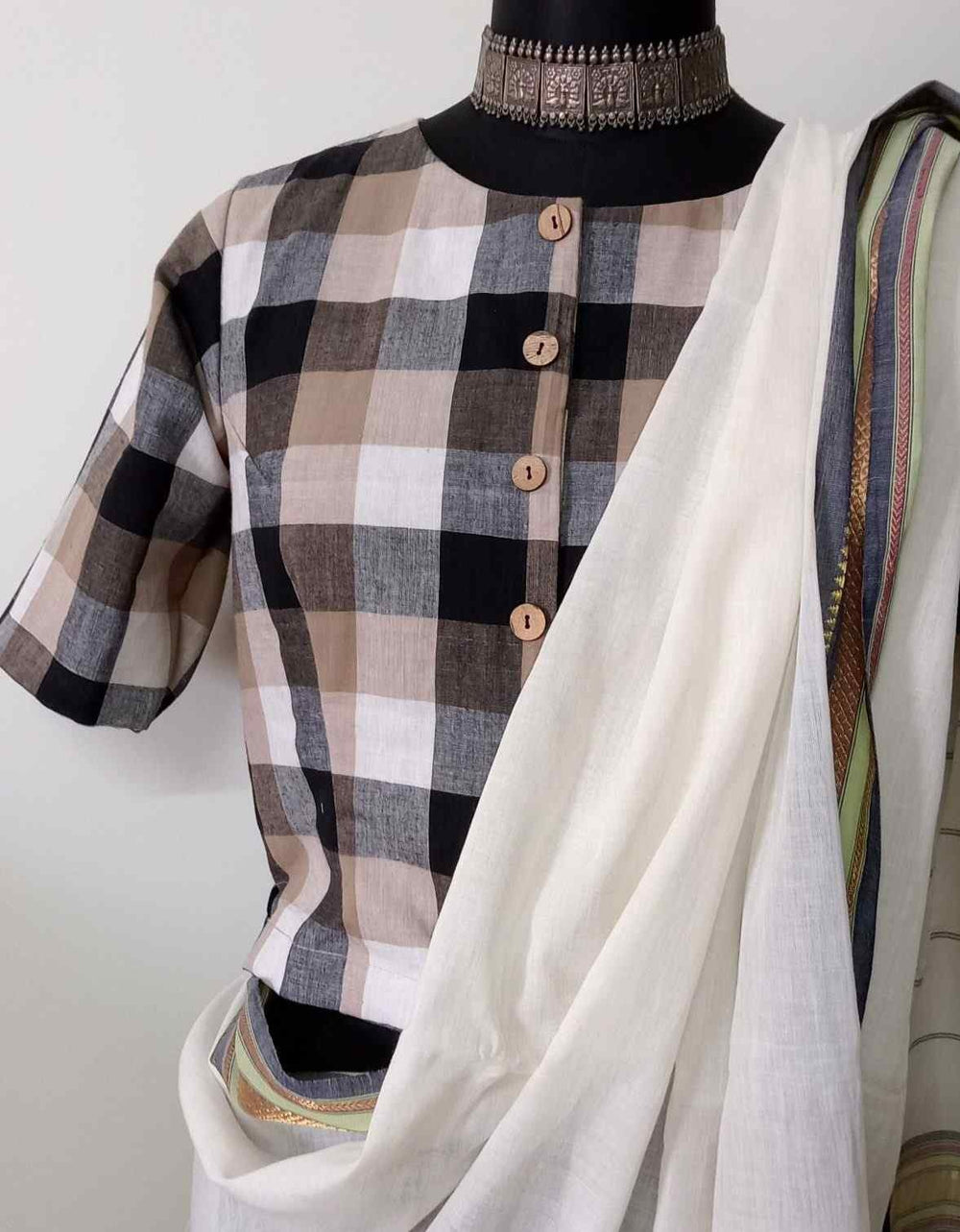 Buy Brown Black Checkered Crop Top Blouse | Godhuli