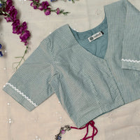 Blue White Oxford Stripes Readymade Blouse | Godhuli