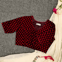 Brown Maroon Akola print Readymade Blouse With Small Motifs | Godhuli