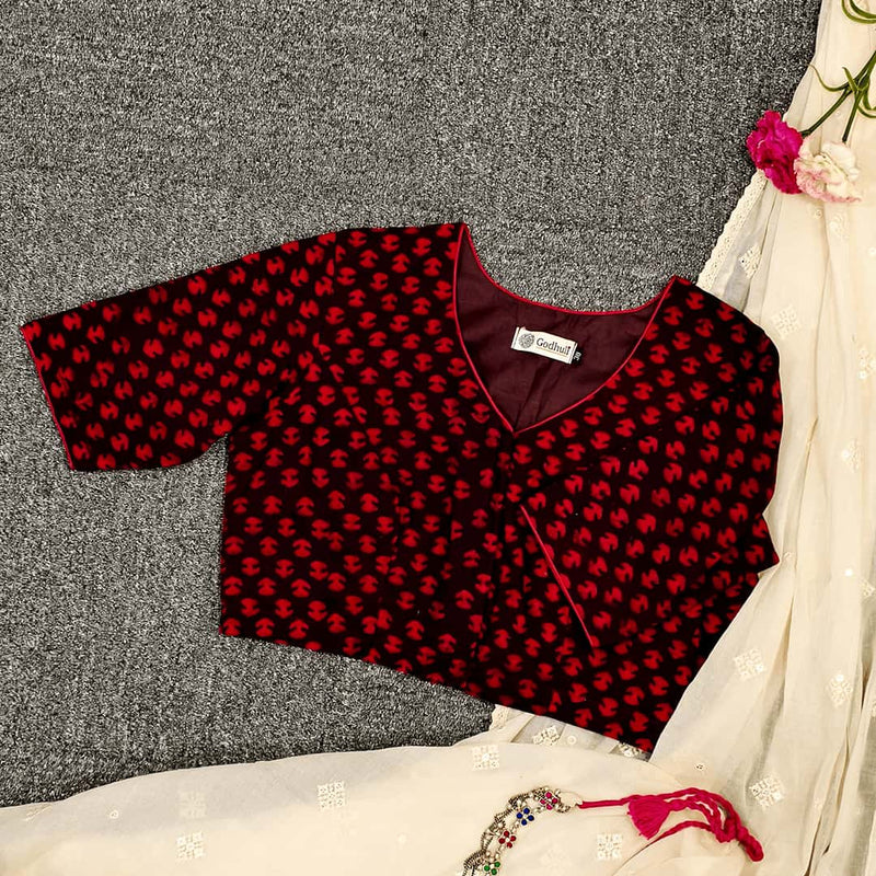 Brown Maroon Akola print Readymade Blouse With Small Motifs | Godhuli