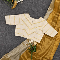 Ivory Golden Stripes Readymade Blouse | Godhuli