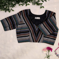 Multicolored Black slub Readymade Blouse with Stripes | Godhuli