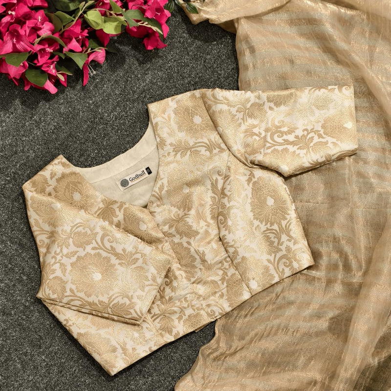 Off White Big Motif Brocade Readymade Blouses | Godhuli
