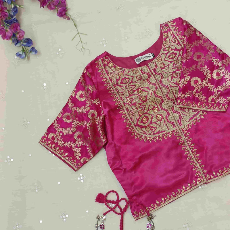 Rani Gaji Silk Aari Jaal Work Readymade Blouse | Godhuli