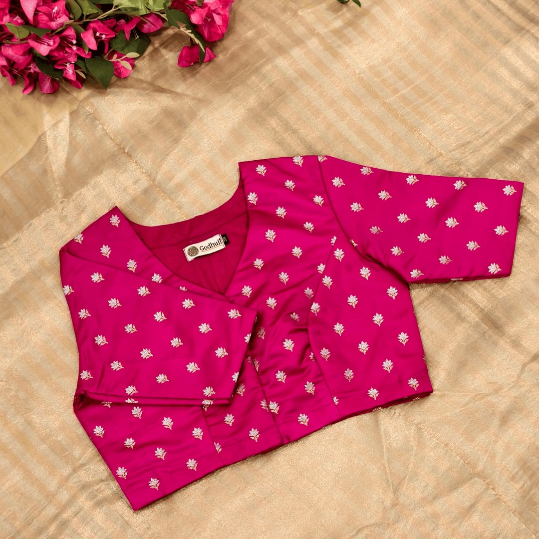 Rani Zari Floral Motif Satin Silk Brocade Readymade Blouse | Godhuli