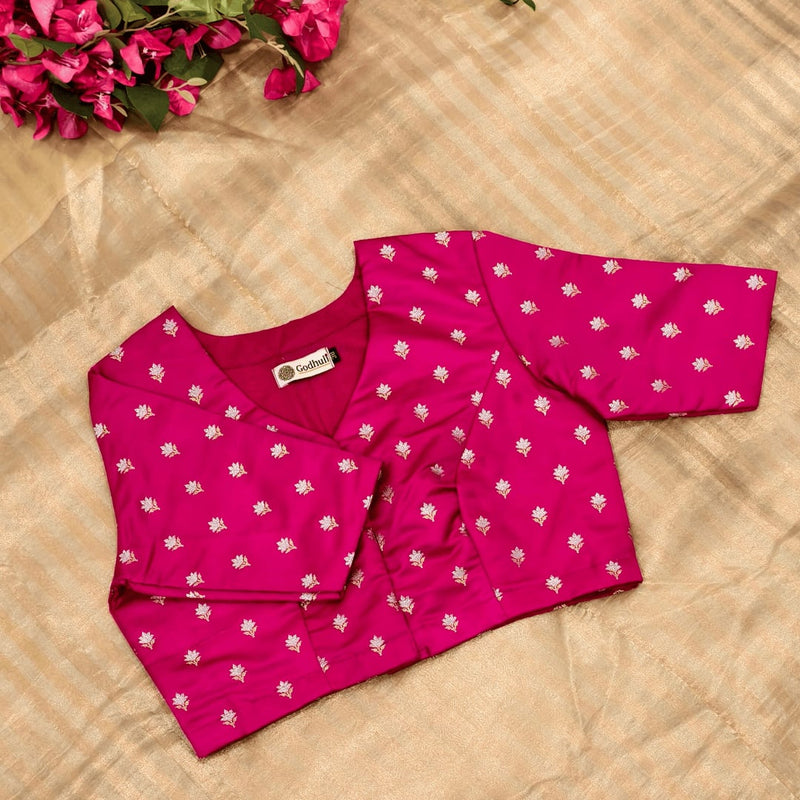 Rani Zari Floral Motif Satin Silk Brocade Readymade Blouse | Godhuli