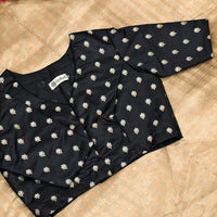 Black Zari Floral Motif Satin Silk Brocade Readymade Blouse | Godhuli