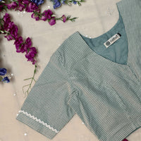 Blue White Oxford Stripes Readymade Blouse | Godhuli