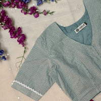 Blue White Oxford Stripes Readymade Blouse | Godhuli