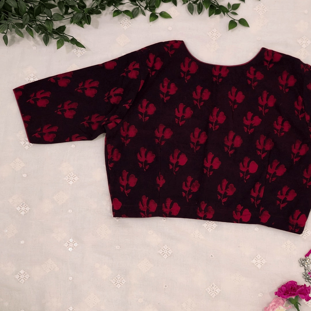Brown Maroon Akola Print Readymade Blouse | Godhuli