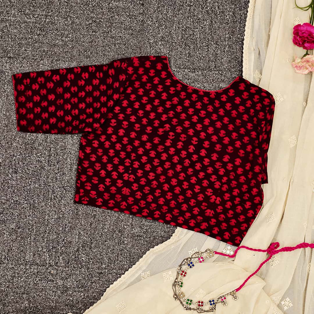 Brown Maroon Akola print Readymade Blouse With Small Motifs | Godhuli