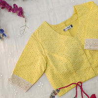 Butter Yellow Cut Work Embroidered Readymade Blouse | Godhuli