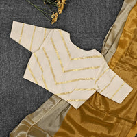 Ivory Golden Stripes Readymade Blouse | Godhuli