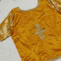 Mango Yellow Gaji Silk Aari Work Readymade Blouse | Godhuli