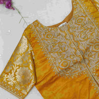 Mango Yellow Gaji Silk Aari Work Readymade Blouse | Godhuli