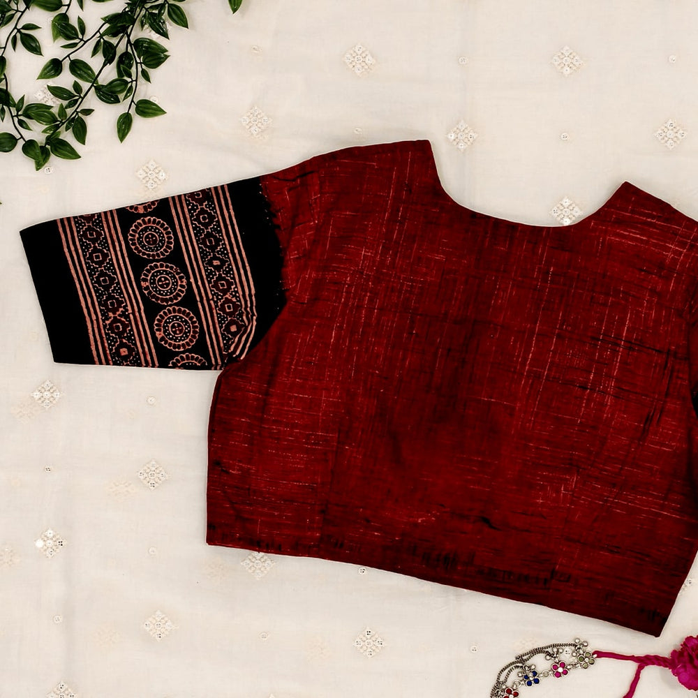 Maroon Abstract Brush Design Gamathi Readymade Blouse | Godhuli