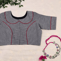 Monochrome Gingham Peter Pan Collar Readymade Blouse | Godhuli
