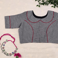 Monochrome Gingham Peter Pan Collar Readymade Blouse | Godhuli